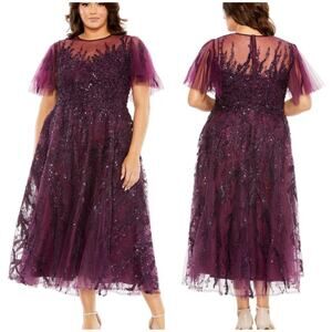 Mac Duggal NWT High Neck Flutter Sleeve A Line Embellished Dress Size 22W Purple